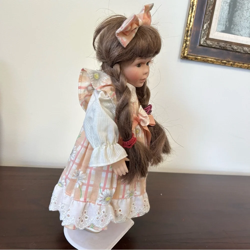 Plaid Dress Porcelain Doll with Bow